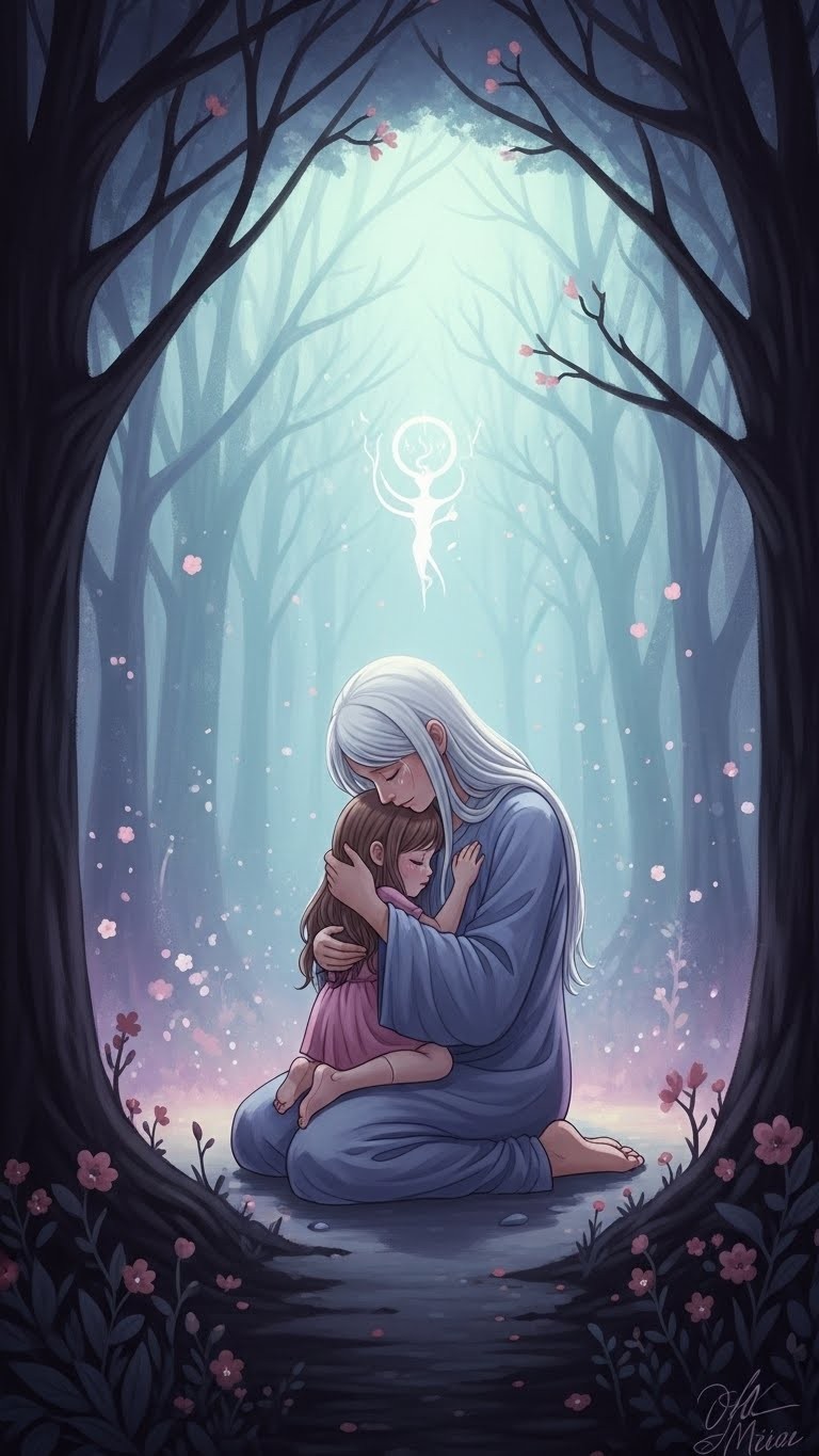 여자아이를 따스하게 안고 내면의 치유와 위안을 찾는 꿈 - 흉몽