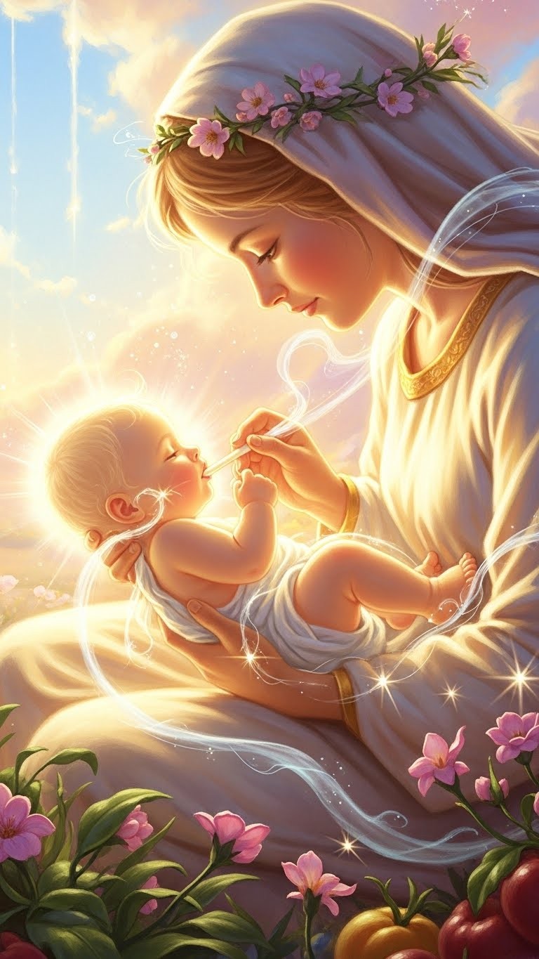 새로운 생명을 품고 젖을 먹이는 꿈: 성장과 풍요로운 결실의 전조 - 길몽