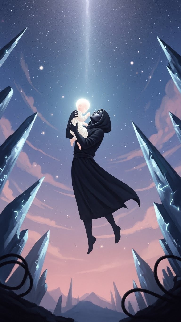 아기를 안고 하늘로 향하는 불가항력적 여정의 꿈 - 흉몽