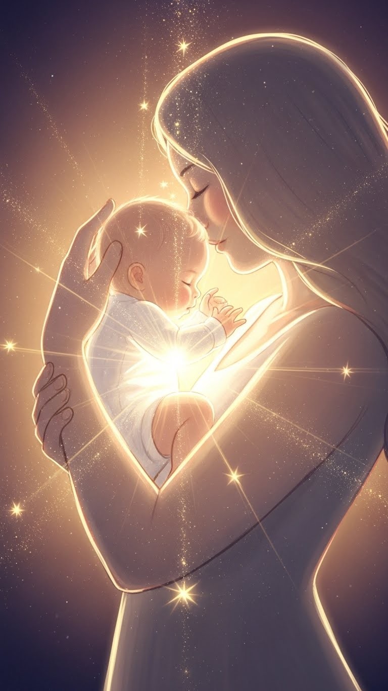 별을 타고 내려온 아이를 품에 안는 꿈 - 길몽