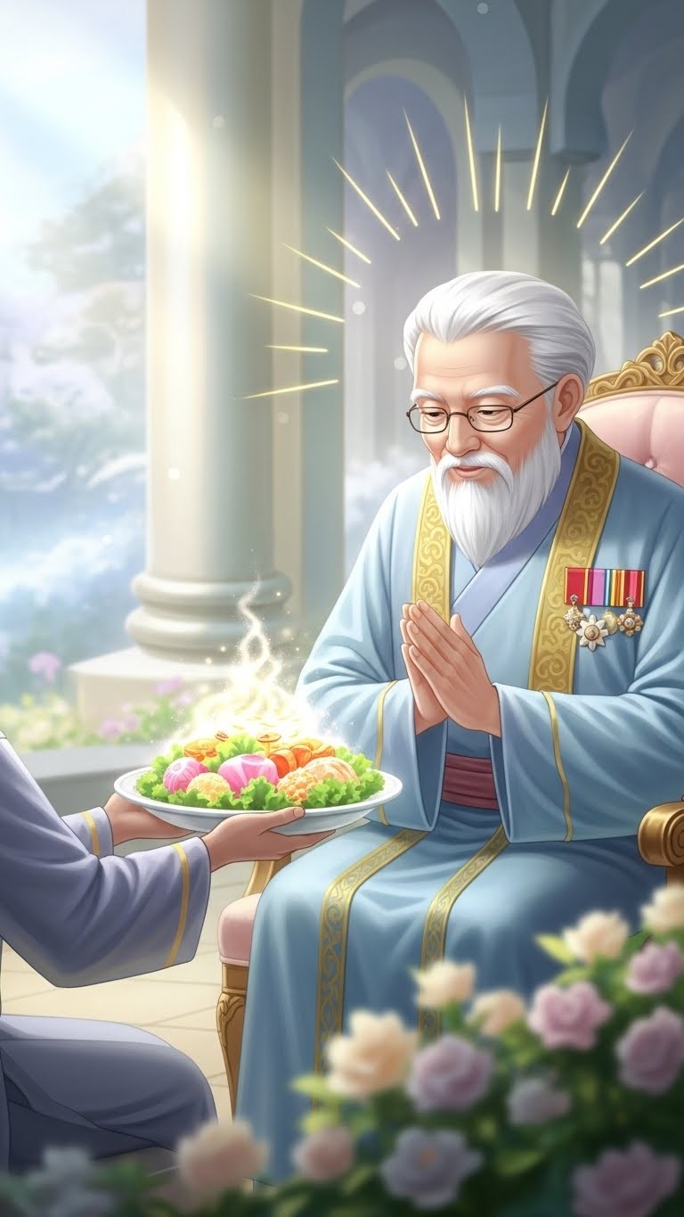 국가 최고 지도자에게 음식을 바치며 인정받는 꿈 - 보통