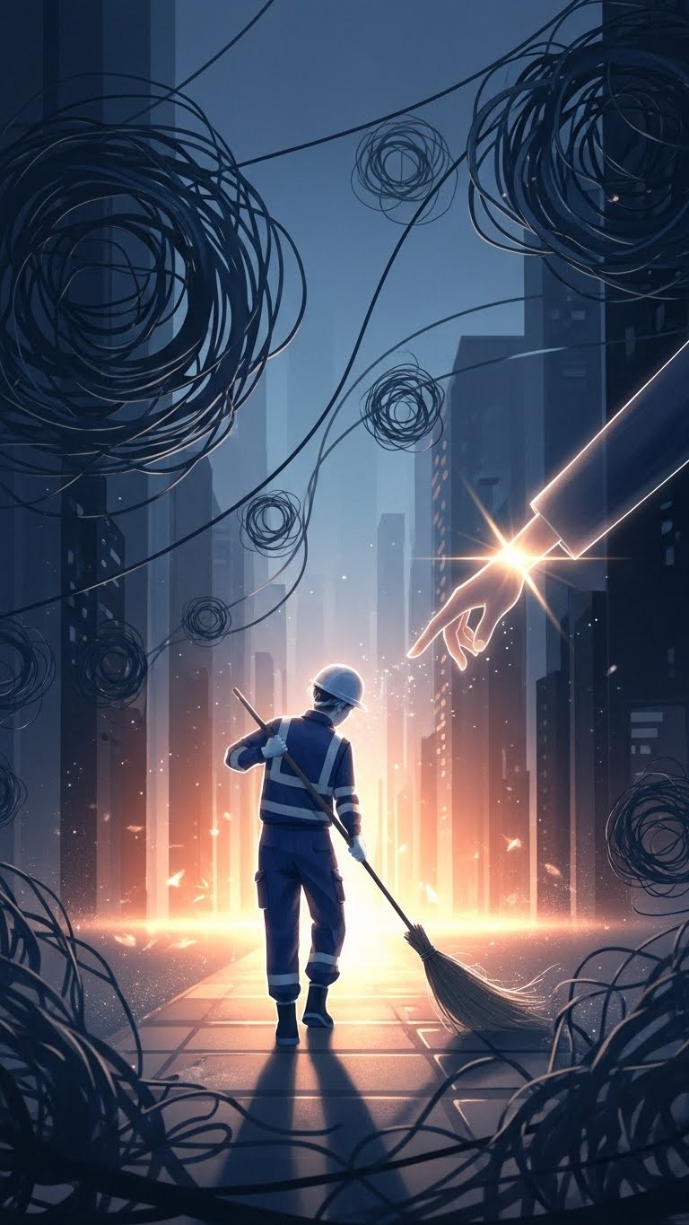 일상의 정화와 귀인의 손길을 예고하는 환경미화원의 꿈 - 길몽