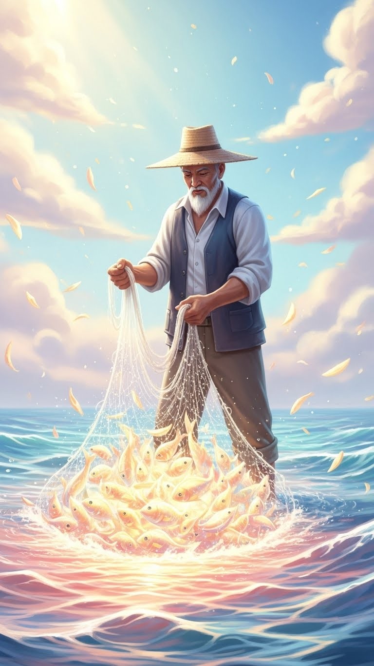 풍요로운 수확을 예고하는, 고기 잡는 어부의 꿈 - 길몽