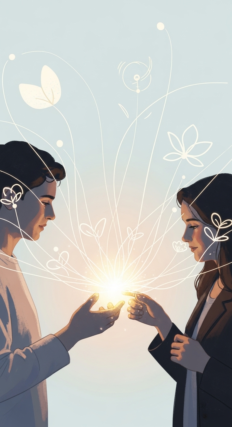 협력과 통찰을 암시하는 친밀한 교류의 꿈 - 보통