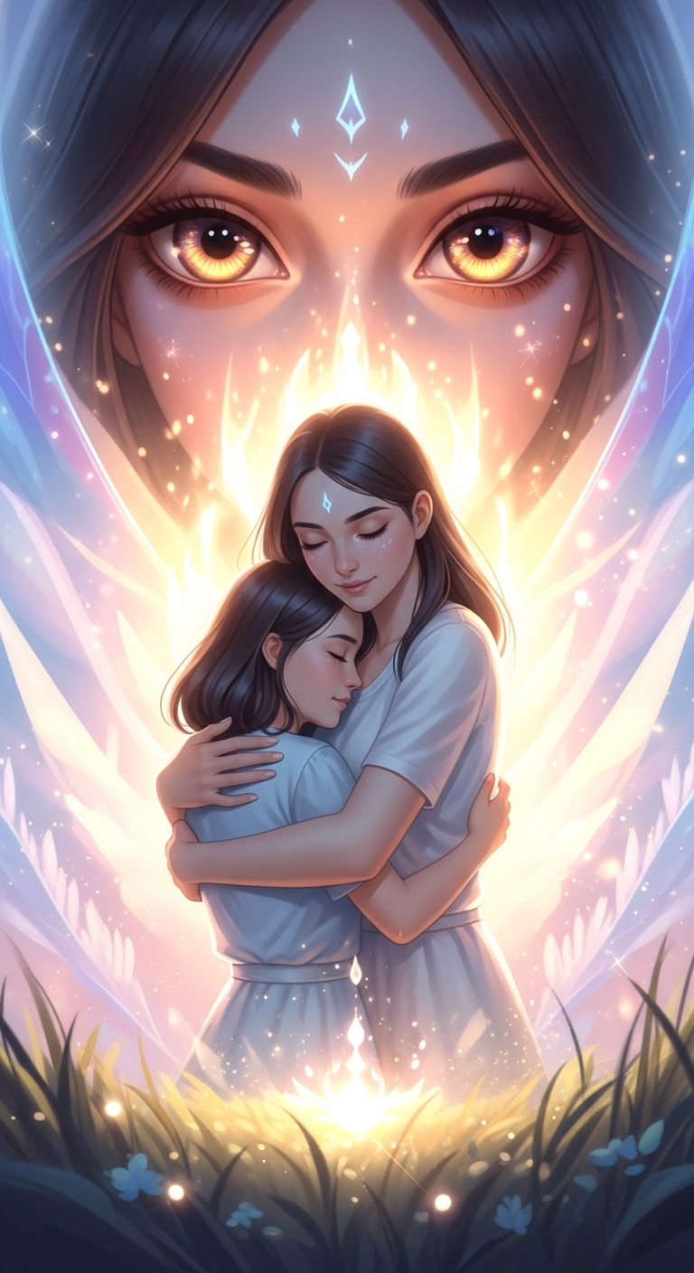 매혹적인 눈의 여성과의 포옹: 새로운 기회와 내면의 평화 - 길몽