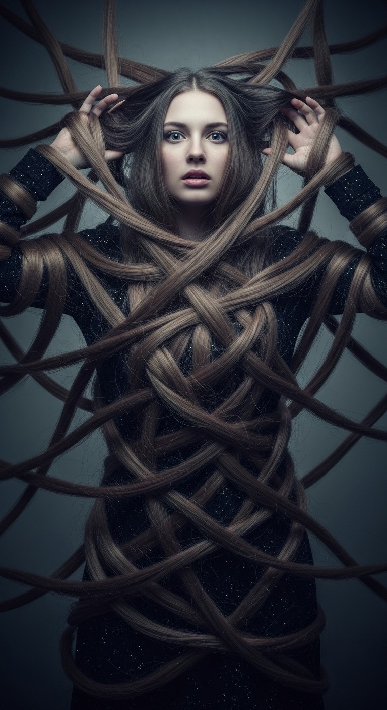 끝없이 엉킨 머리카락, 현실의 난관을 상징하는 꿈 - 흉몽