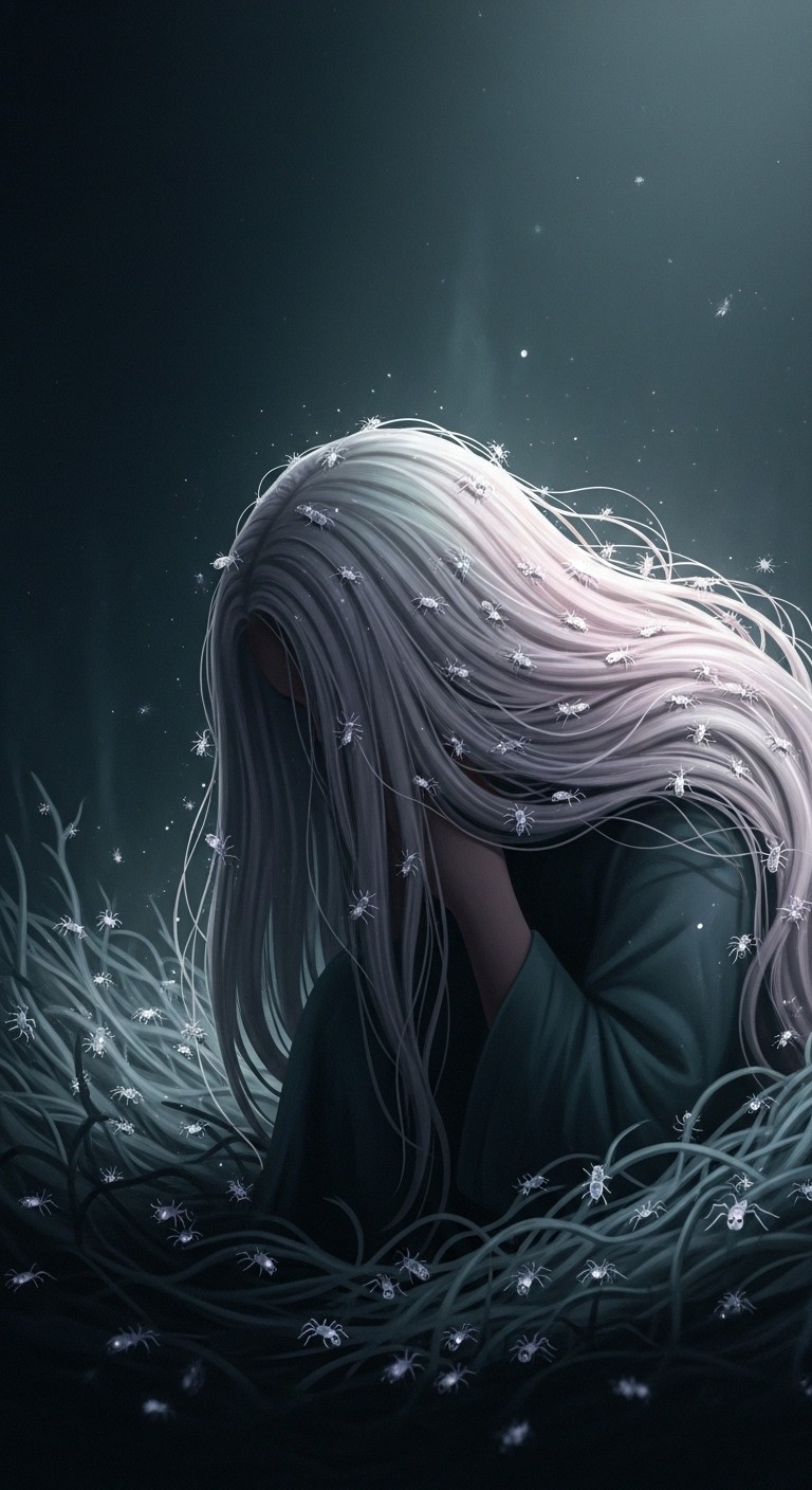 머리카락을 뒤덮은 이, 해결되지 않는 번뇌와 고통의 상징 - 흉몽