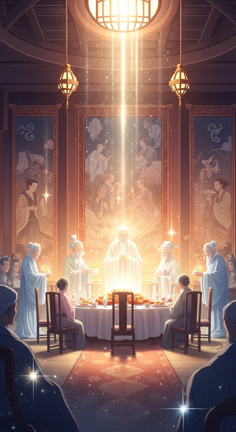 조상들의 축복이 흐르는 가문의 연회 꿈 - 길몽