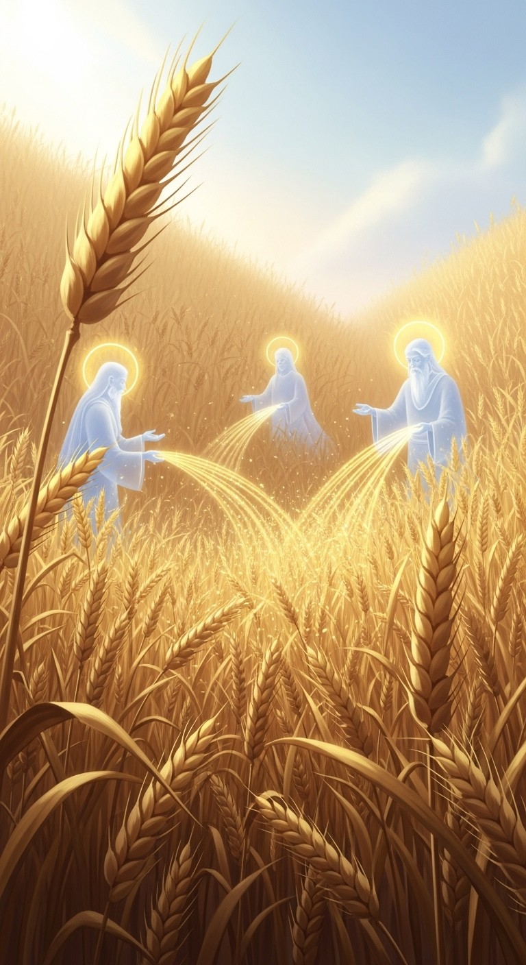 선조의 지혜로 일구는 풍요, 황금 들판의 수확 꿈 - 길몽