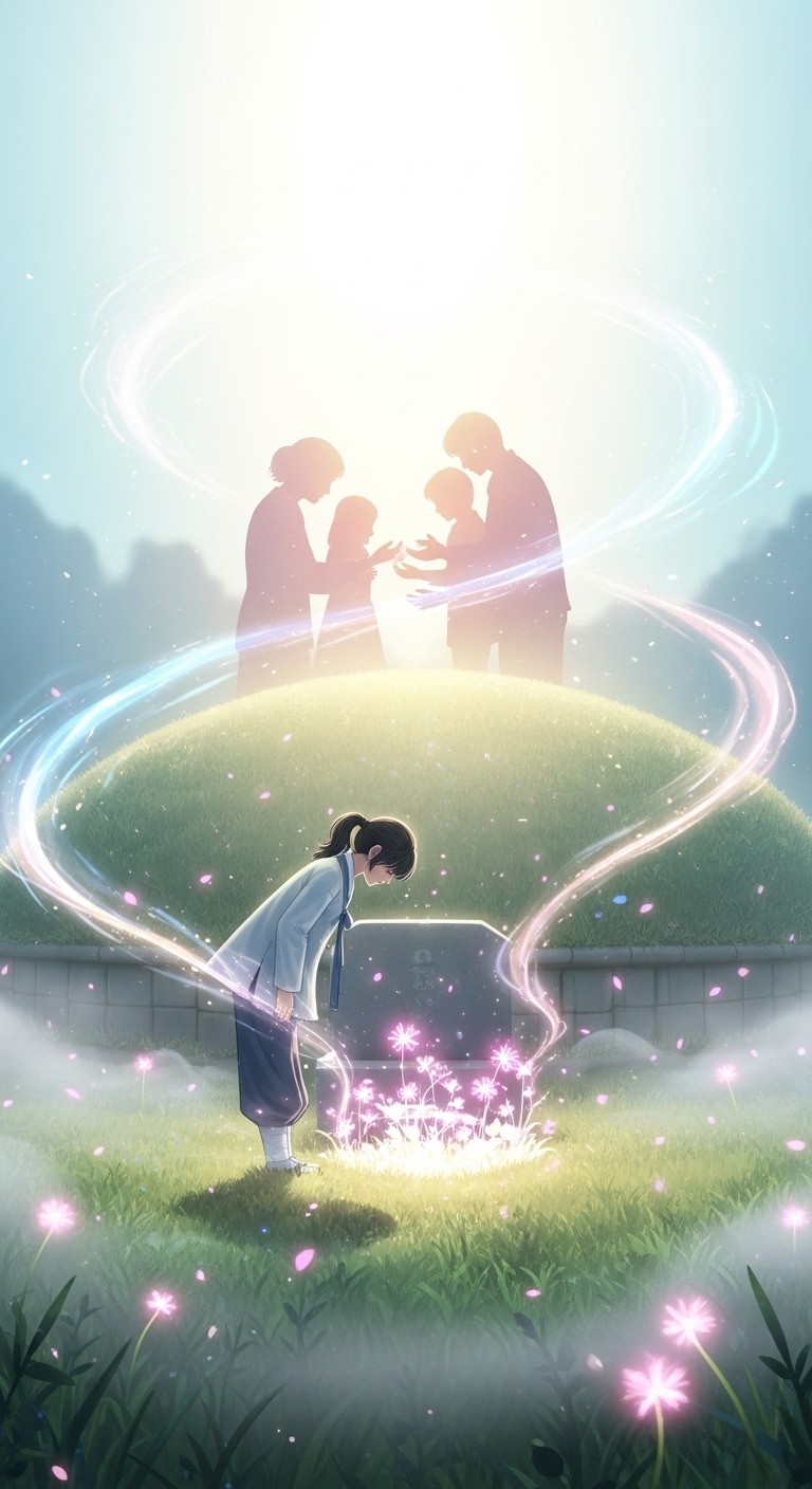 조상의 가호를 기원하며, 지혜로운 도움을 얻는 성묘 꿈 - 길몽
