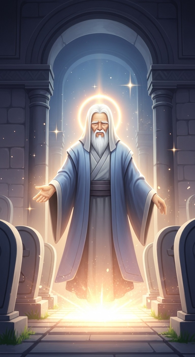 수의를 입은 고인이 전하는 조상의 축복과 순탄한 앞날의 꿈 - 길몽