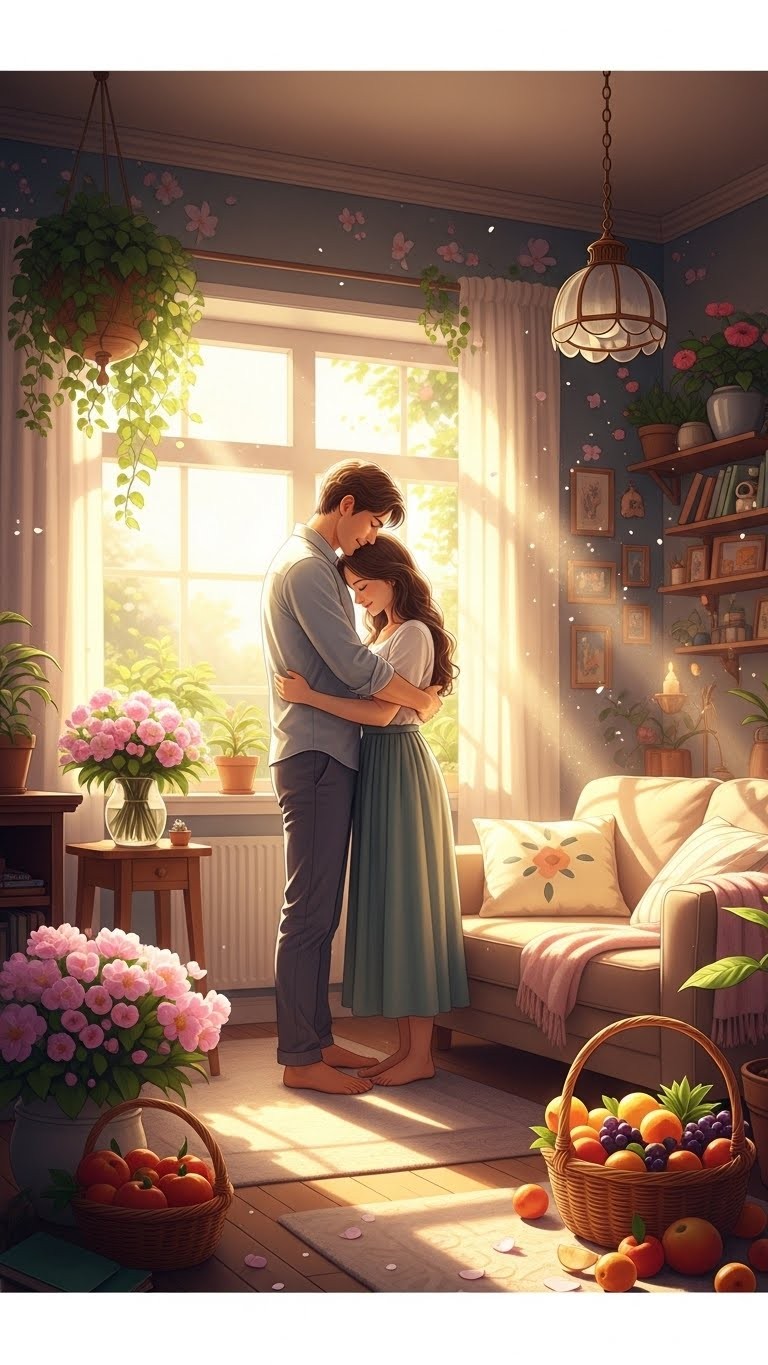 아내를 품에 안은 꿈: 가정에 찾아올 따뜻한 행복과 결실 - 길몽