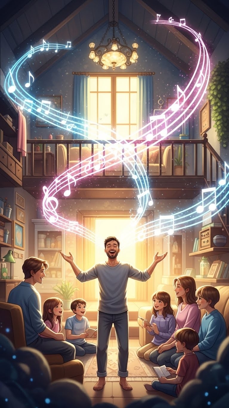 남편의 흥겨운 노래, 가정에 기쁨과 화합을 부르는 꿈 - 길몽