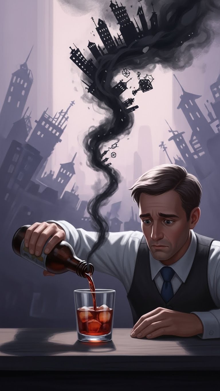 배우자의 음주, 잠재된 사업 위기를 경고하는 꿈 - 흉몽