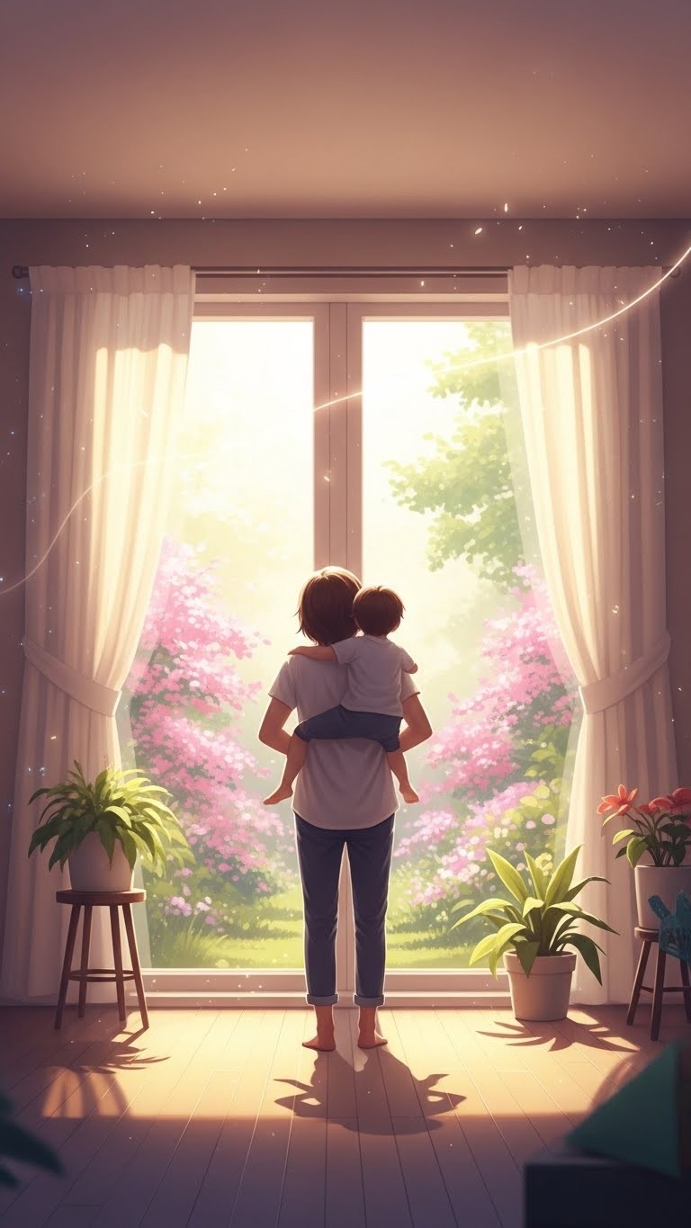 등에 업은 자녀, 가정에 찾아올 행복의 징조 - 길몽