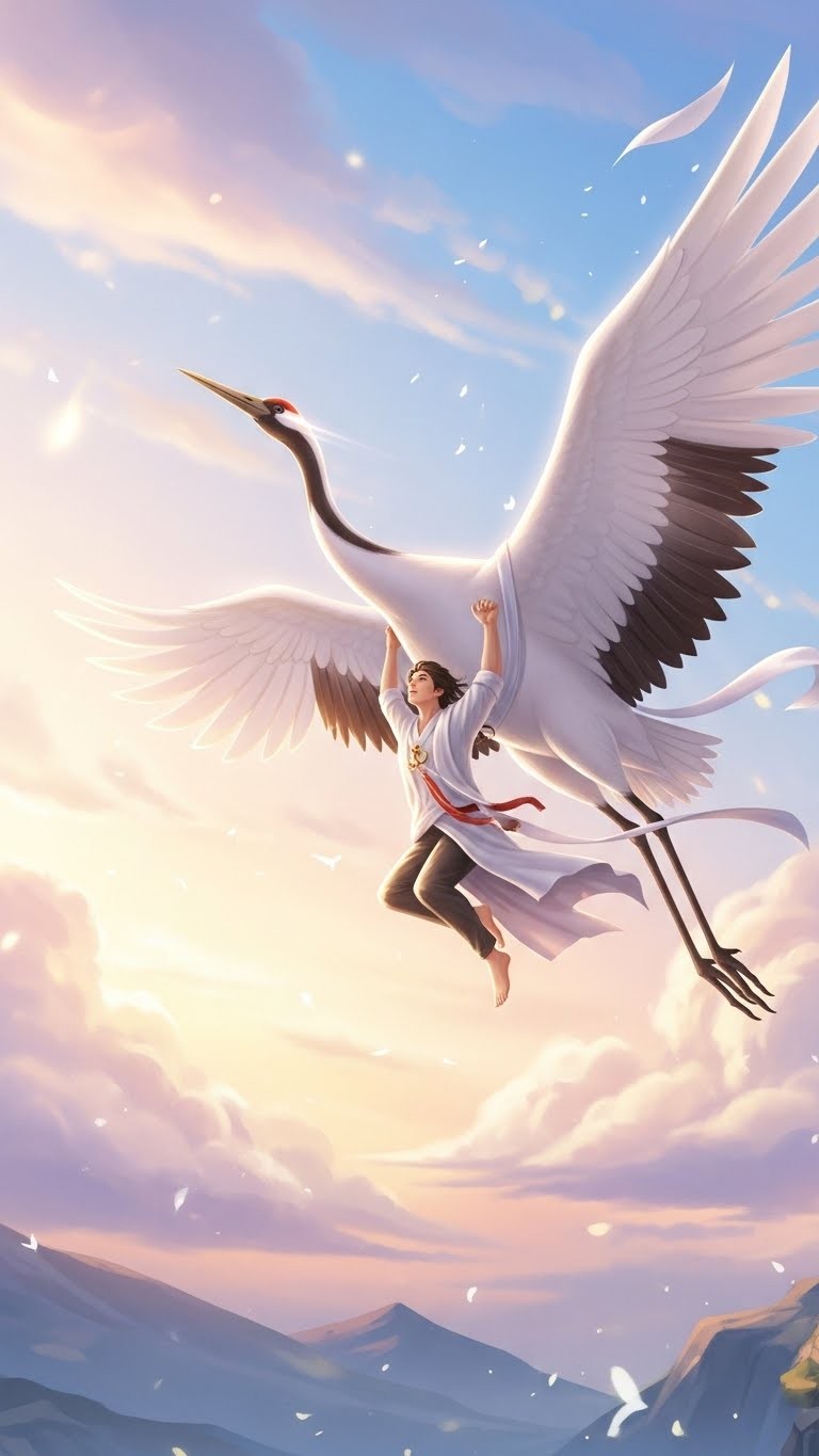 애인의 성공적인 도약을 예고하는 학 비상 꿈 - 길몽