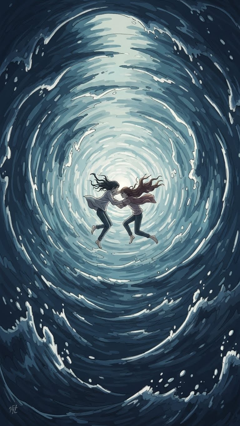 친구와 함께 물에 빠져 허우적대는 꿈 - 흉몽