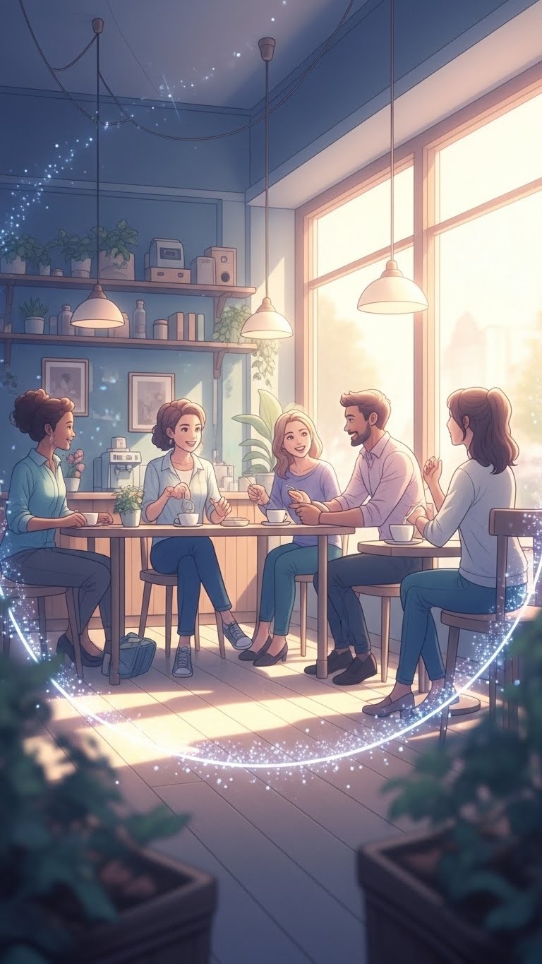 친구들과의 향긋한 커피숍 만남, 새로운 인연을 예고하는 꿈 - 길몽